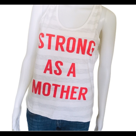 STRONG AS A MOTHER Stripe Tank Top With Scoop Neck & Racer Back Grey Size Medium - Picture 7 of 12